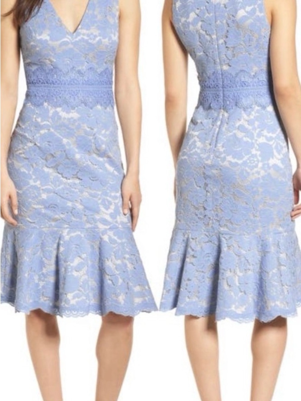 🎊Vince Camuto Powder Blue Lace V-Neck Fit-&-Flare Dress